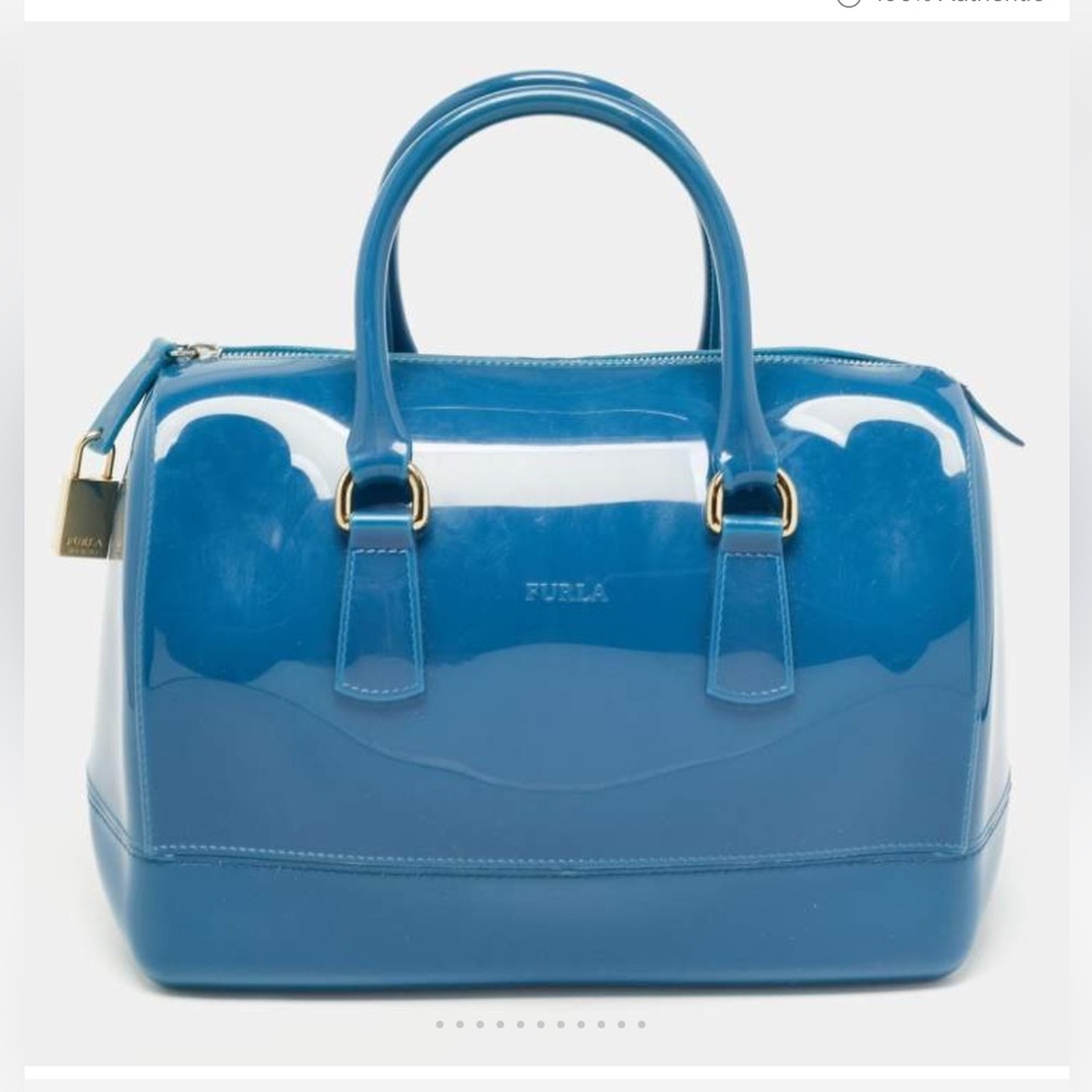 Furla Blue Patent Satchel Bag